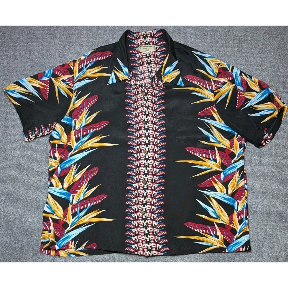 Mens Vintage Kamehameha Hawaiian Aloha Shirt Rayon Black 3X Birds of Paradise
